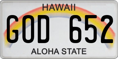HI license plate GOD652