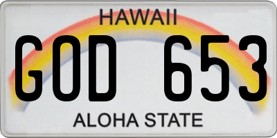 HI license plate GOD653