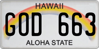 HI license plate GOD663