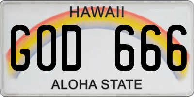 HI license plate GOD666