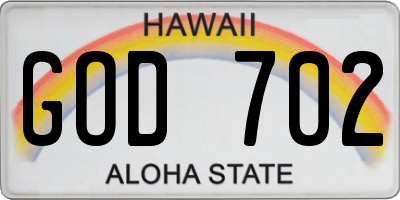 HI license plate GOD702