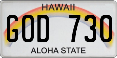 HI license plate GOD730
