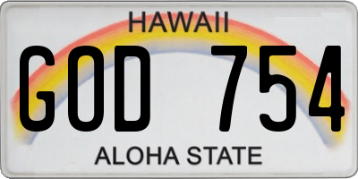 HI license plate GOD754