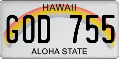 HI license plate GOD755