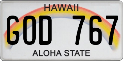 HI license plate GOD767
