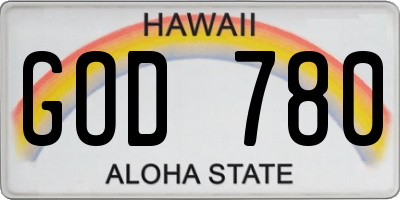 HI license plate GOD780