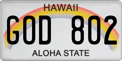 HI license plate GOD802