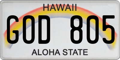 HI license plate GOD805
