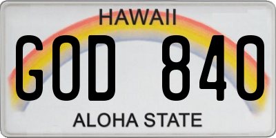 HI license plate GOD840