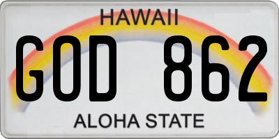HI license plate GOD862