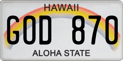 HI license plate GOD870
