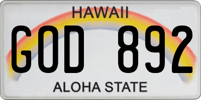 HI license plate GOD892