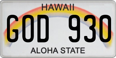 HI license plate GOD930