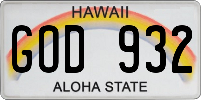 HI license plate GOD932
