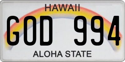 HI license plate GOD994
