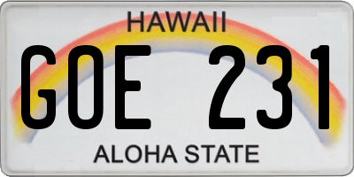 HI license plate GOE231