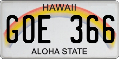 HI license plate GOE366