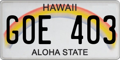 HI license plate GOE403