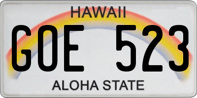 HI license plate GOE523