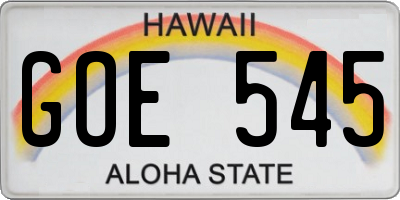 HI license plate GOE545