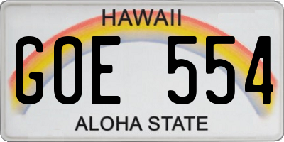 HI license plate GOE554