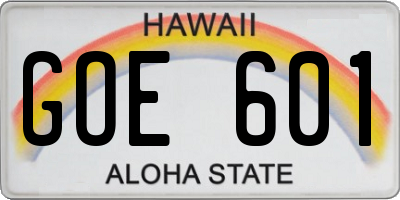 HI license plate GOE601