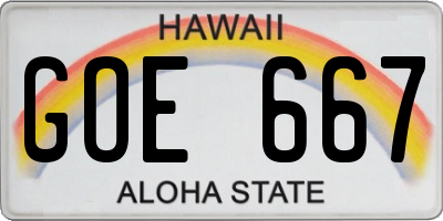 HI license plate GOE667