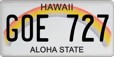 HI license plate GOE727