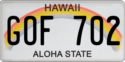 HI license plate GOF702