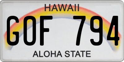 HI license plate GOF794