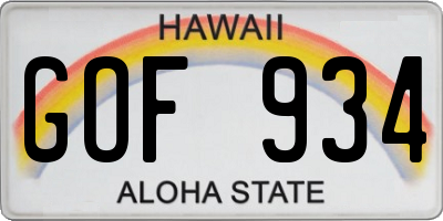HI license plate GOF934