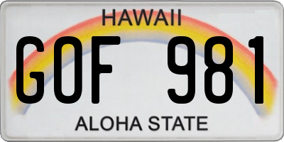 HI license plate GOF981