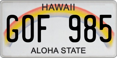 HI license plate GOF985