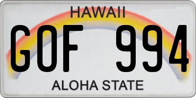 HI license plate GOF994