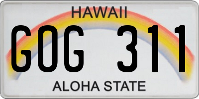 HI license plate GOG311
