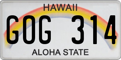 HI license plate GOG314