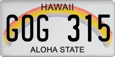 HI license plate GOG315