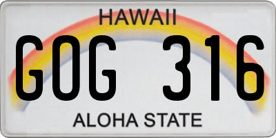 HI license plate GOG316