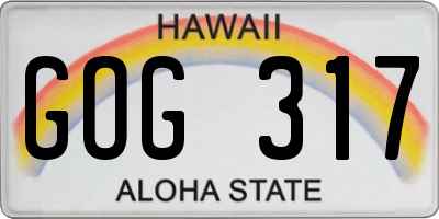 HI license plate GOG317