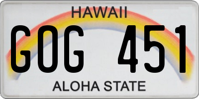 HI license plate GOG451