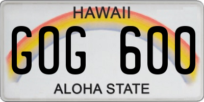 HI license plate GOG600