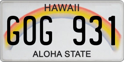 HI license plate GOG931