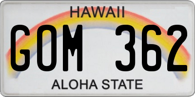 HI license plate GOM362