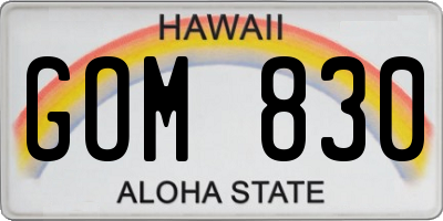 HI license plate GOM830
