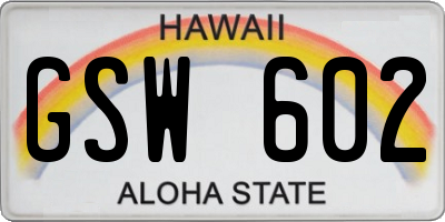 HI license plate GSW602