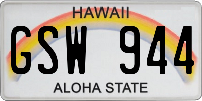 HI license plate GSW944