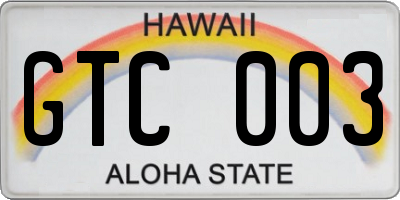 HI license plate GTC003