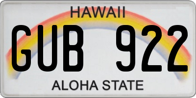 HI license plate GUB922