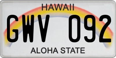 HI license plate GWV092