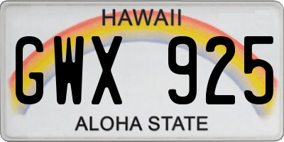 HI license plate GWX925